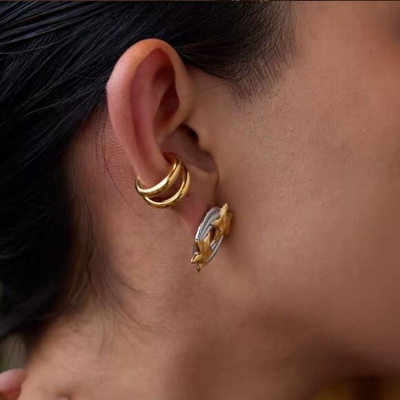 New ANTHRO 18k Gold Ss Silver Star Celestial Earrings - Picture 4 of 7